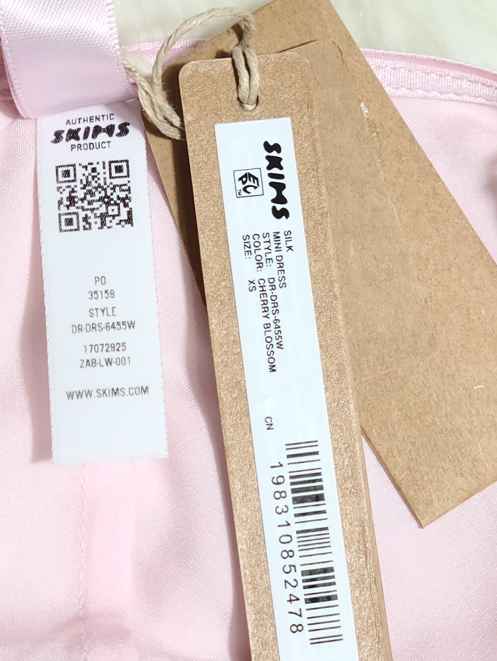 SKIMS Silk Feather Mini Dress Pink Cherry Blossom Women XSl NEW - Picture 4 of 6
